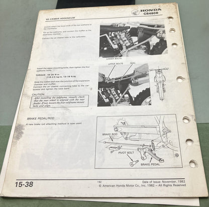 Genuine Honda 61KA501/61KA500 CR480R Shop Manual and Addendum 1982-1983