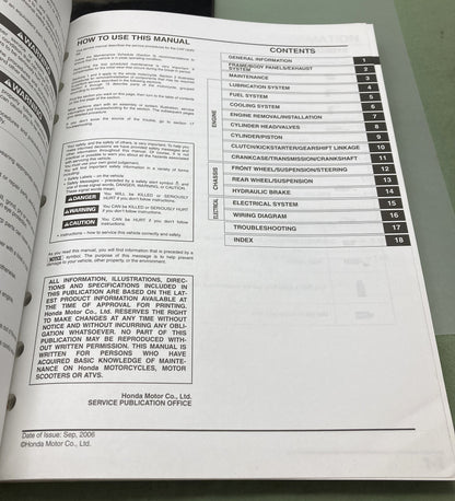 Genuine Honda 61KSE00 CRF150R/RB Service Manual 2006
