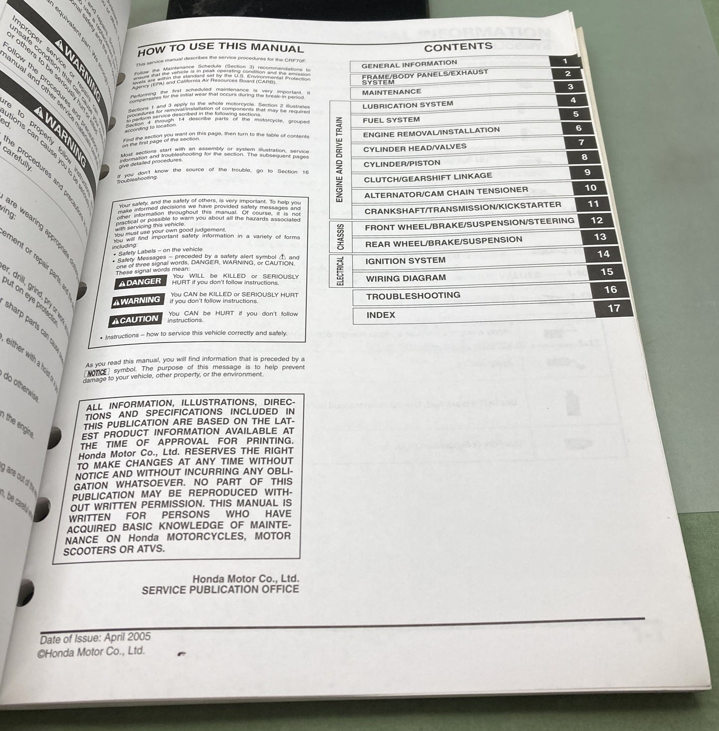 Genuine Honda 61GCF53 CRF70F Service Manual 2004-2007