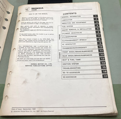 Genuine Honda 6118103 Z50R Service Manual 1979-1982