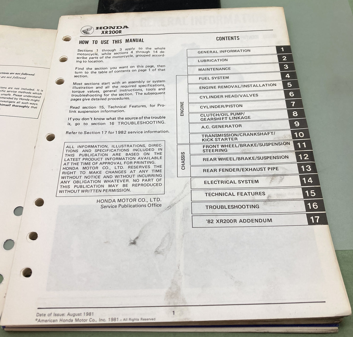 Genuine Honda 61KA202 XR200R Shop Manual 1981-1983