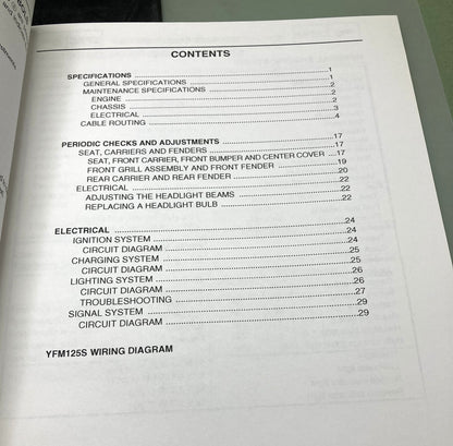 Genuine Yamaha LIT-11616-17-56 YFM125S Supp. Service Manual 2004