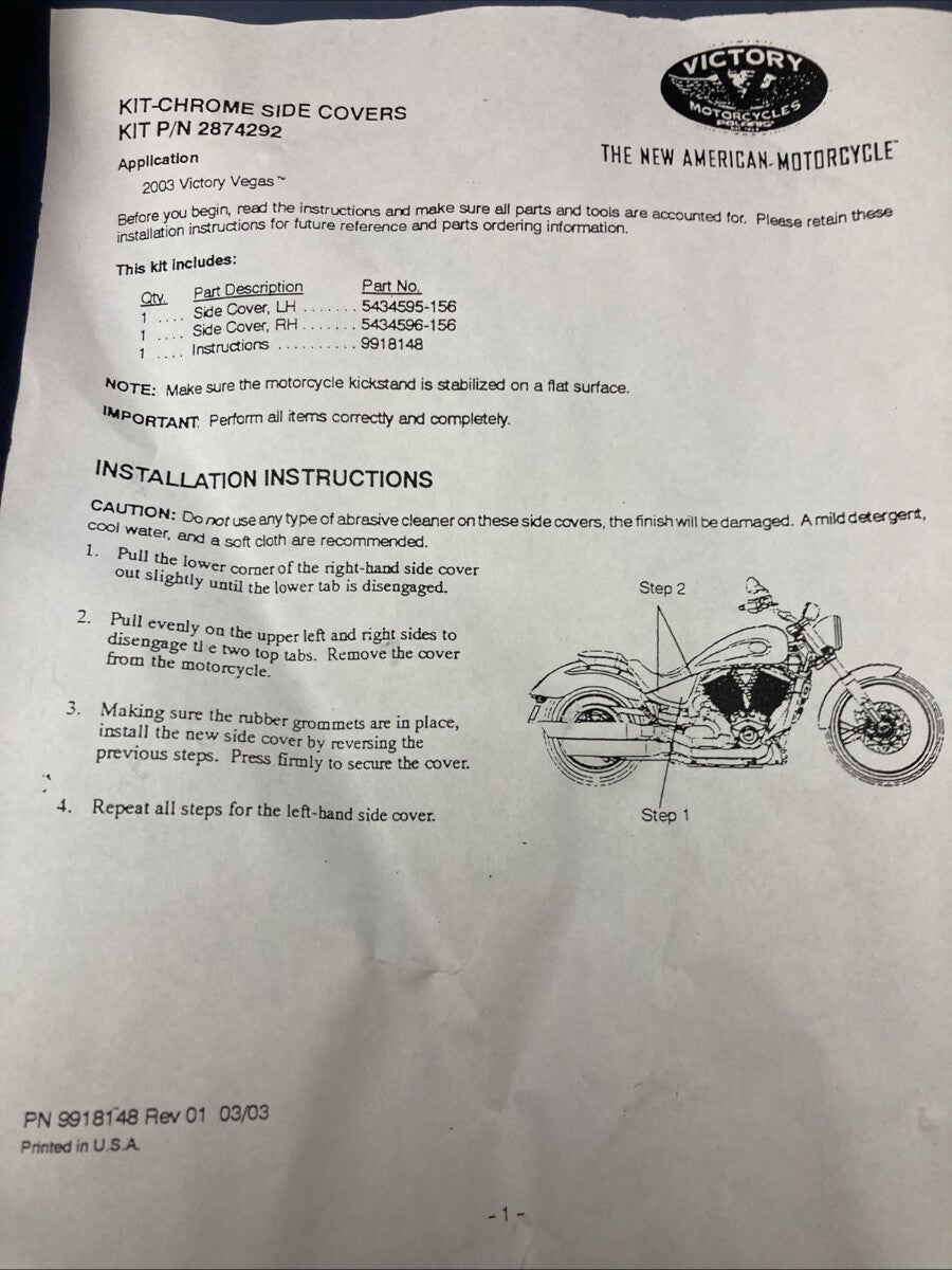 QTY 2 NEW GENUINE VICTORY 2874292 SIDE COVERS CHROME