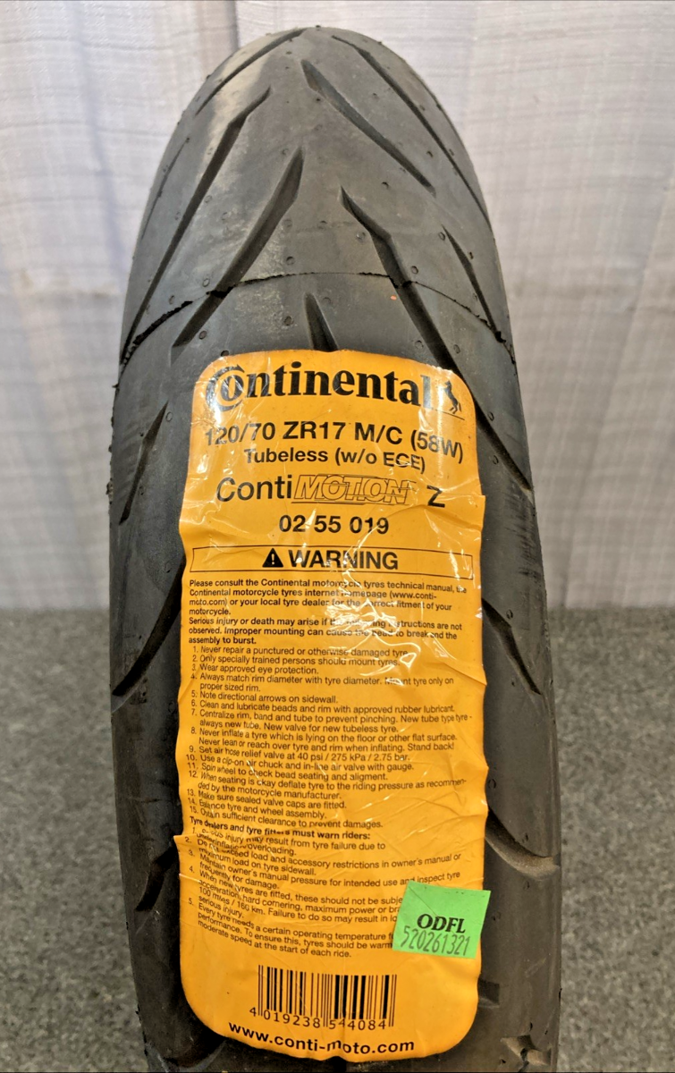 NEW CONTINENTAL CONTI MOTION 120/70 ZR 17 58W FRONT TL MOTORCYCLE TIRE