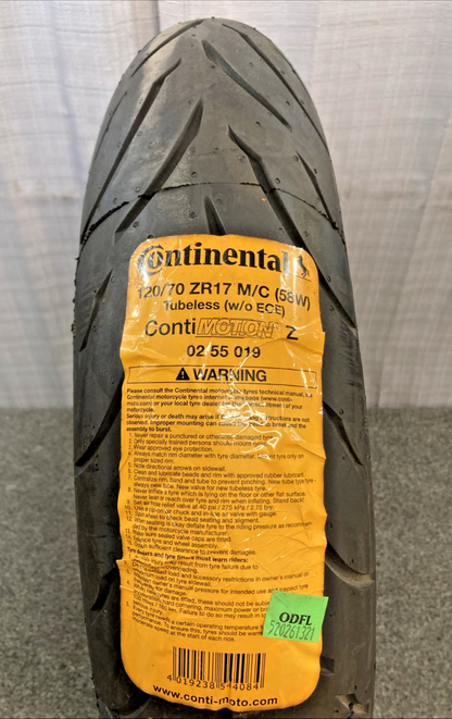 NEW CONTINENTAL CONTI MOTION 120/70 ZR 17 58W FRONT TL MOTORCYCLE TIRE