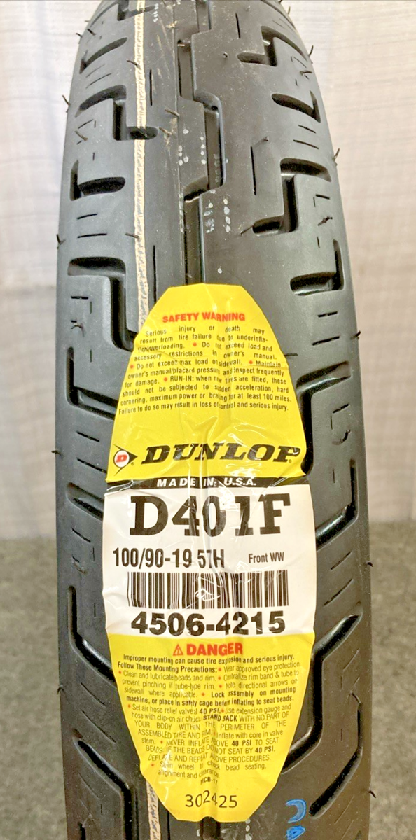 NEW GENUINE DUNLOP D401F 100/90-19 57H TL FRONT MOTORCYCLE TIRE 302425 HD