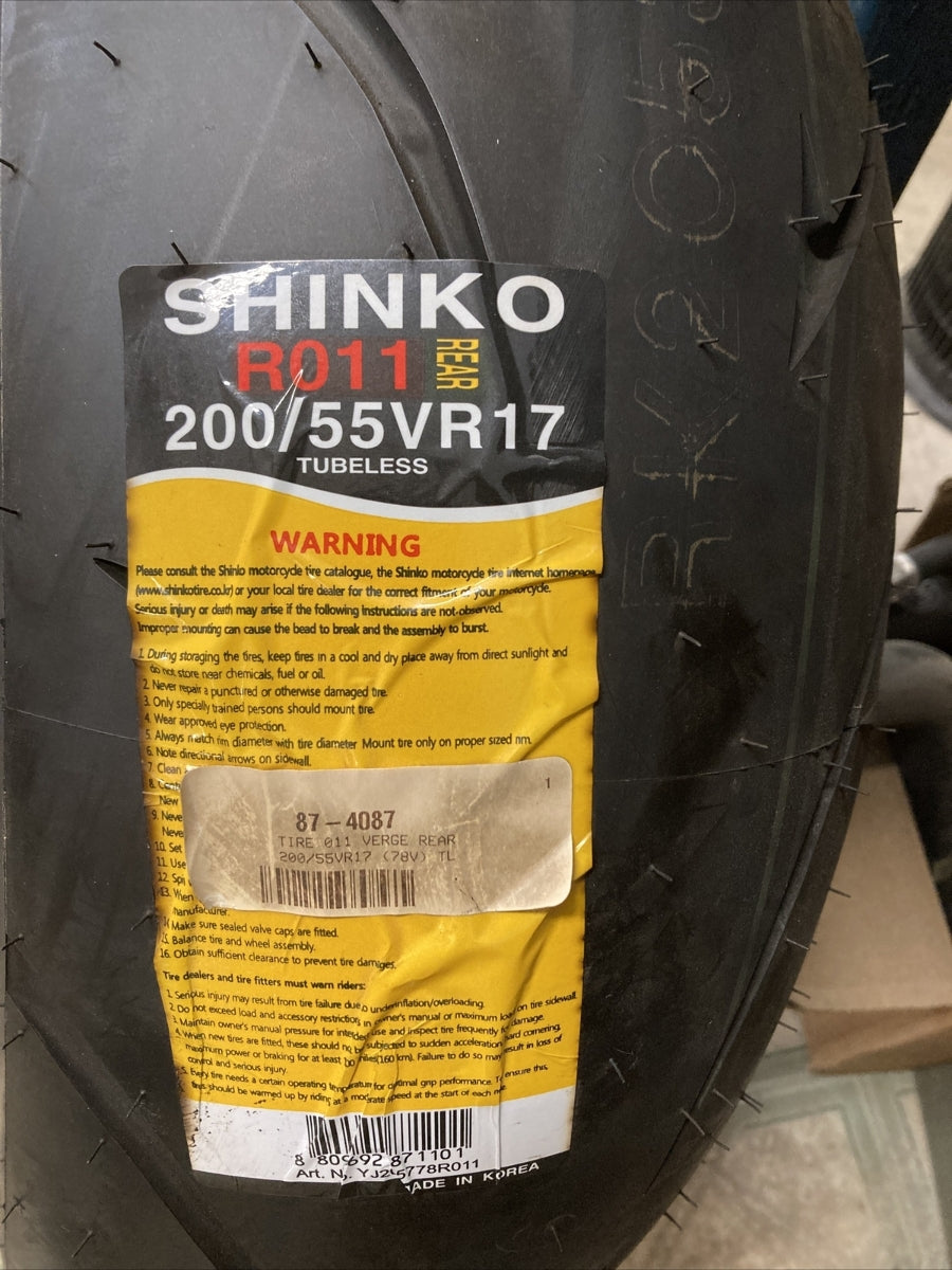 NEW SHINKO 200/55VR17 (78V) R011 VERGE REAR TUBELESS TIRE 87-4087