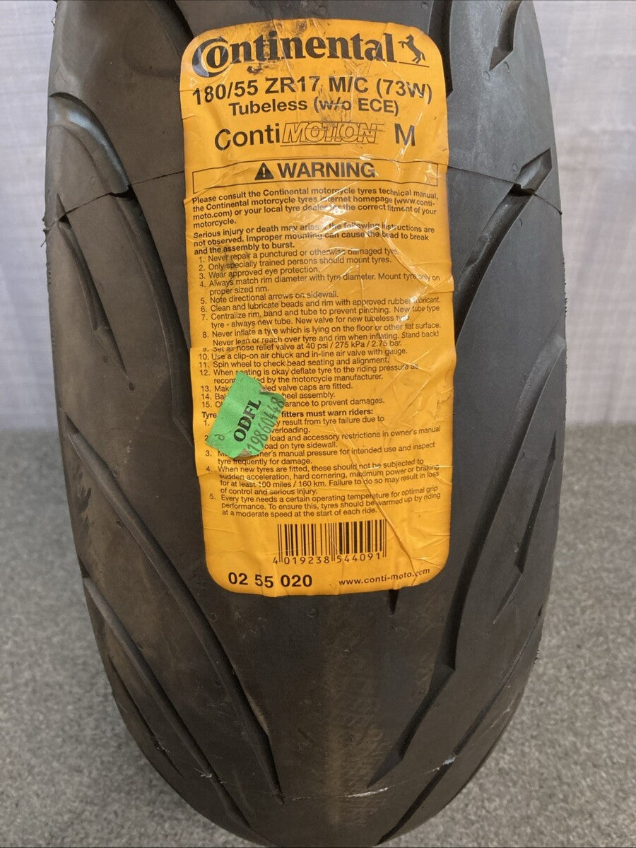 NEW CONTINENTAL CONTIMOTION 180/55 ZR 17 73W REAR TL MOTORCYCLE TIRE