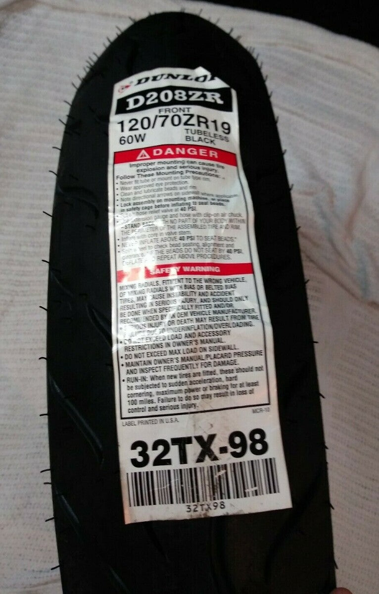 NEW Dunlop Tire Series - D208F 120/70ZR19 Blackwall - 19 in. Front / Tubeless