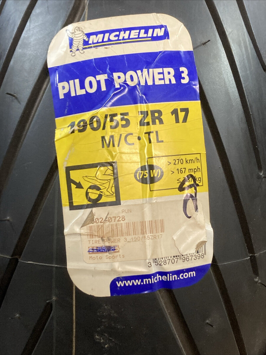 NEW GENUINE MICHELIN PILOT POWER 3 190/55 R17 75W REAR MOTORCYCLE TIRE