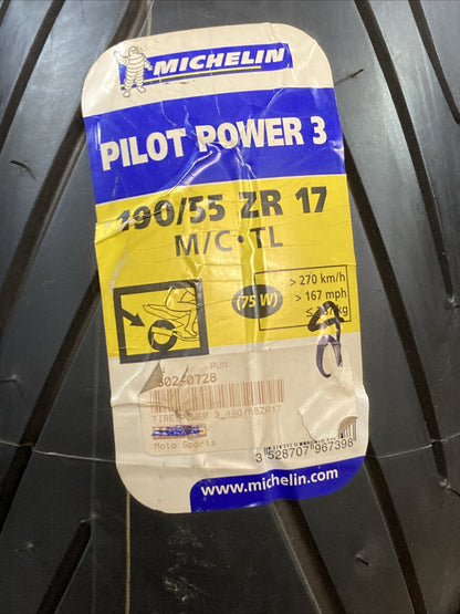 NEW GENUINE MICHELIN PILOT POWER 3 190/55 R17 75W REAR MOTORCYCLE TIRE