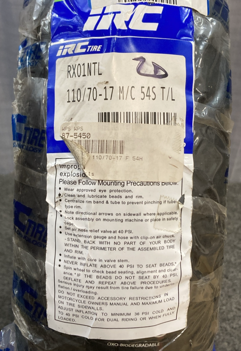 NEW GENUINE IRC RX01 110/70-17 54S TUBELESS FRONT MOTORCYCLE TIRE T10283