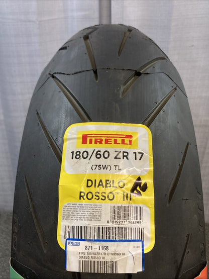 NEW GENUINE PIRELLI DIABLO ROSSO III 180/60 ZR 17 M/C 75W REAR MOTORCYCLE TIRE