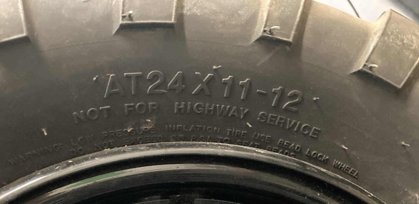 NEW GENUINE CARLISLE AT489 24X11-12 4 PLY ATV TIRE AND 4 LUG RIM