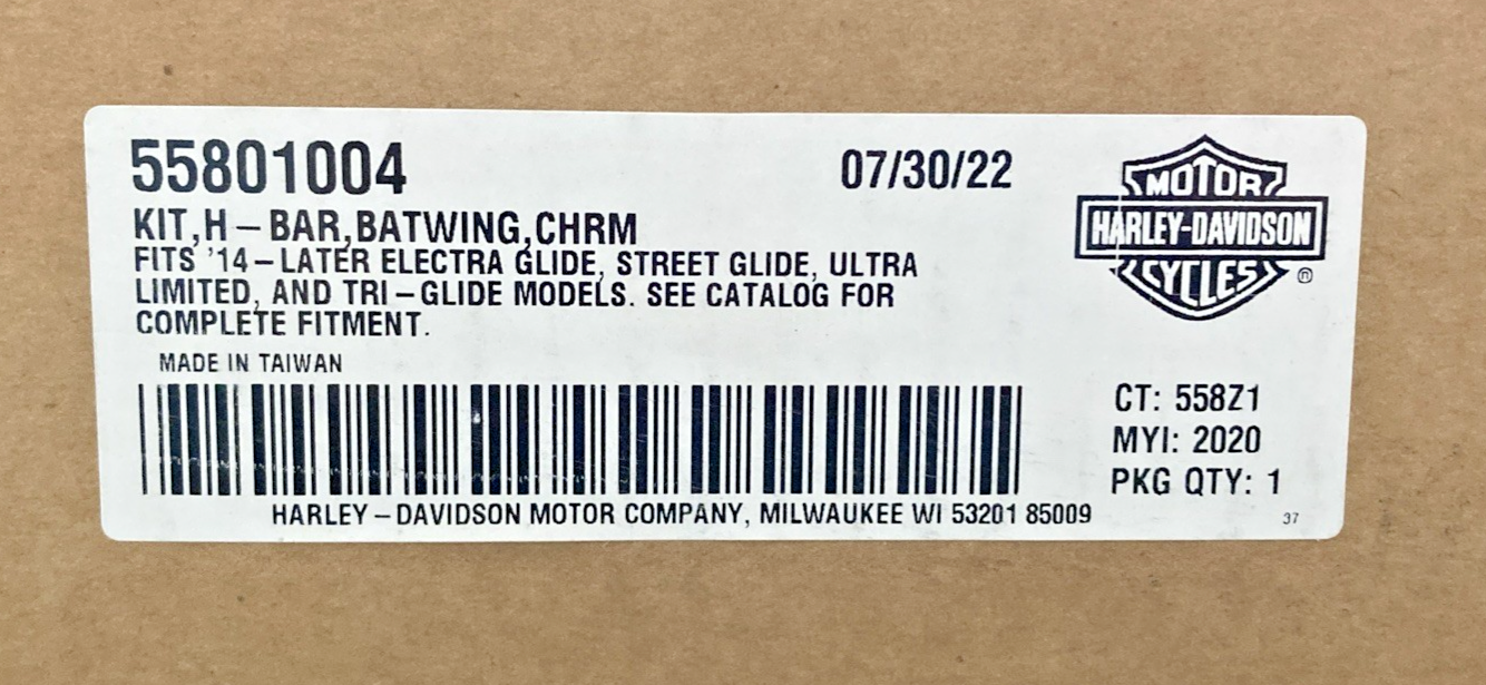NEW GENUINE HARLEY DAVIDSON 55801004 BATWING HANDLE BAR KIT, CHROME
