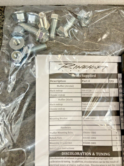 NEW GENUINE RINEHART 500-0504 3 1/2" Slip-On Mufflers CHROME BLACK CAP