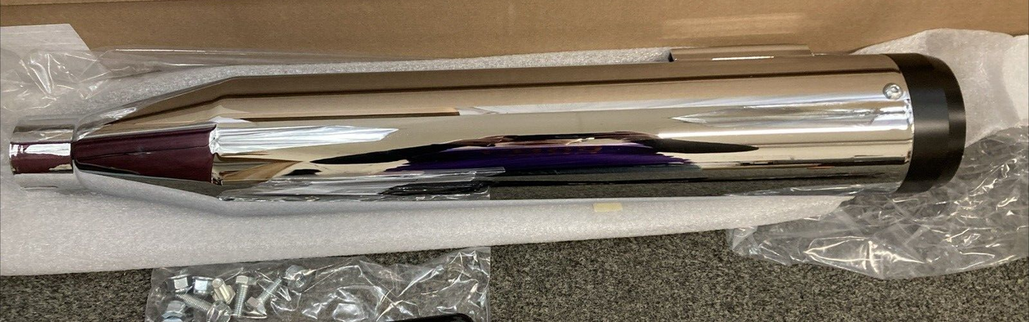 NEW GENUINE RINEHART 500-0504 3 1/2" Slip-On Mufflers CHROME BLACK CAP