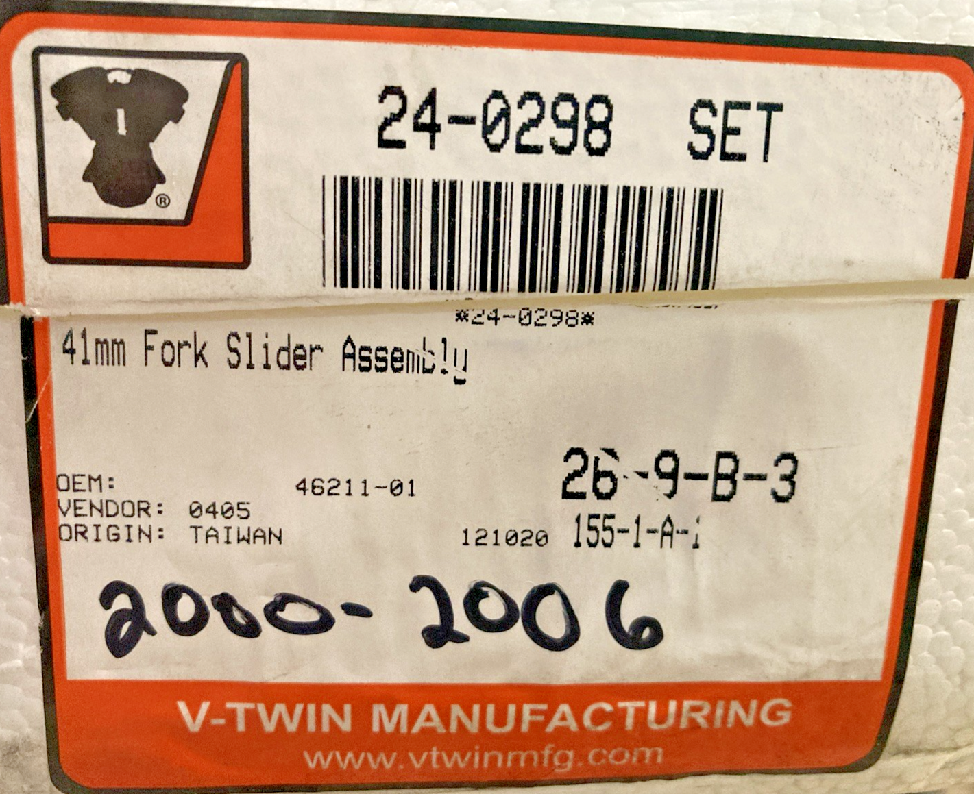 NEW GENUINE V-TWIN MANUFACTURING 24-0298 41mm FORK SLIDER ASSEMBLY