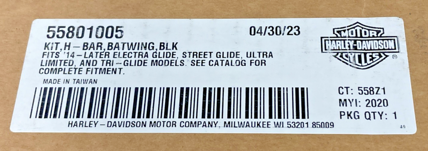 NEW GENUINE HARLEY DAVIDSON 55801005 BATWING HANDLEBAR KIT, BLACK