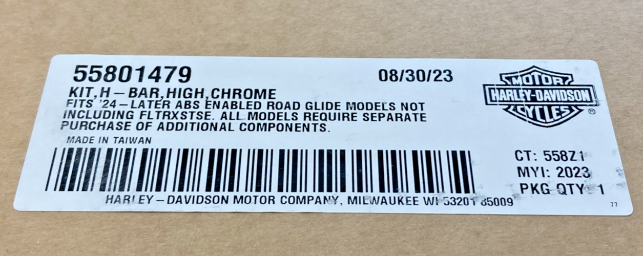 NEW GENUINE HARLEY DAVIDSON 55801479 HIGH HANDLE BAR KIT, CHROME