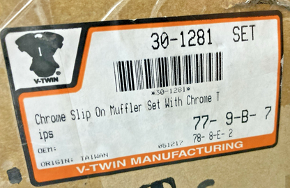 NEW GENUINE V-TWIN 30-1281 CHROME SLIP ON MUFFLER SET W CHROME TIPS, HARLEY 9953