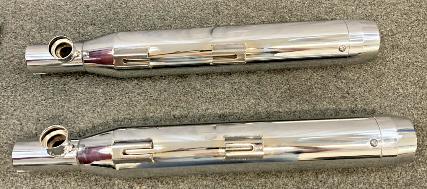 NEW GENUINE V-TWIN 30-1281 CHROME SLIP ON MUFFLER SET W CHROME TIPS, HARLEY 9953