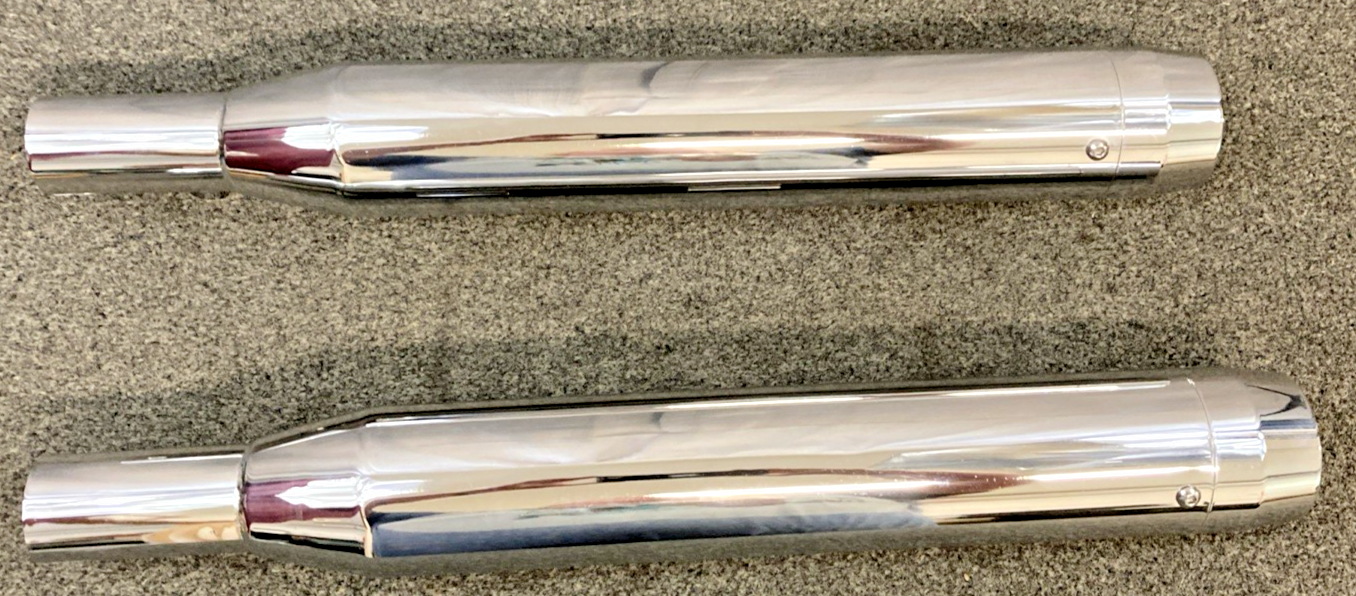 NEW GENUINE V-TWIN 30-1281 CHROME SLIP ON MUFFLER SET W CHROME TIPS, HARLEY 9953
