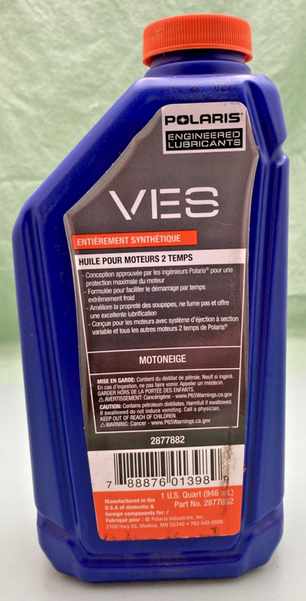 NEW GENUINE POLARIS 2877882 VES FULL SYNTHETIC 2-CYCLE OIL, 1 QUART (946 ML)