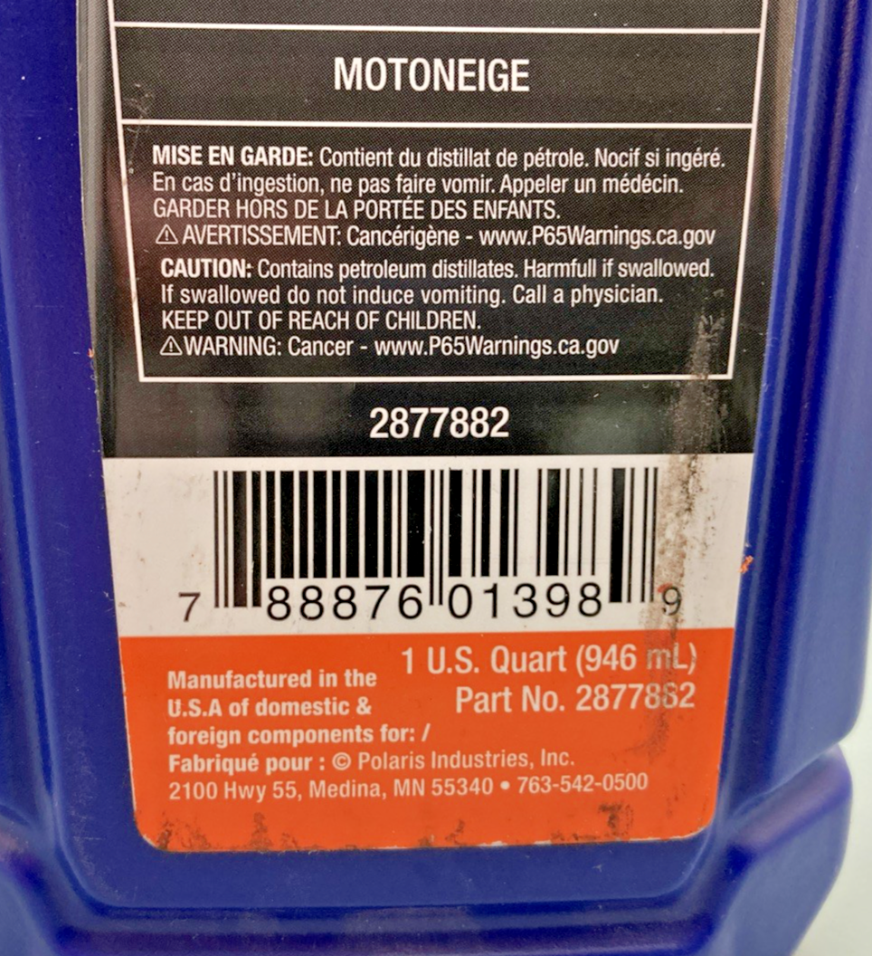 NEW GENUINE POLARIS 2877882 VES FULL SYNTHETIC 2-CYCLE OIL, 1 QUART (946 ML)