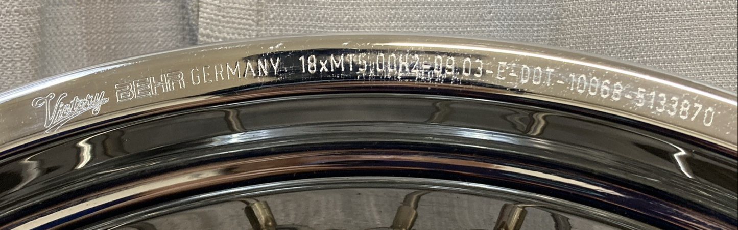 GENUINE VICTORY BEHR 10068-5133870 18XMT5.00 40 SPOKE REAR WHEEL ASSEMBLY CHROME