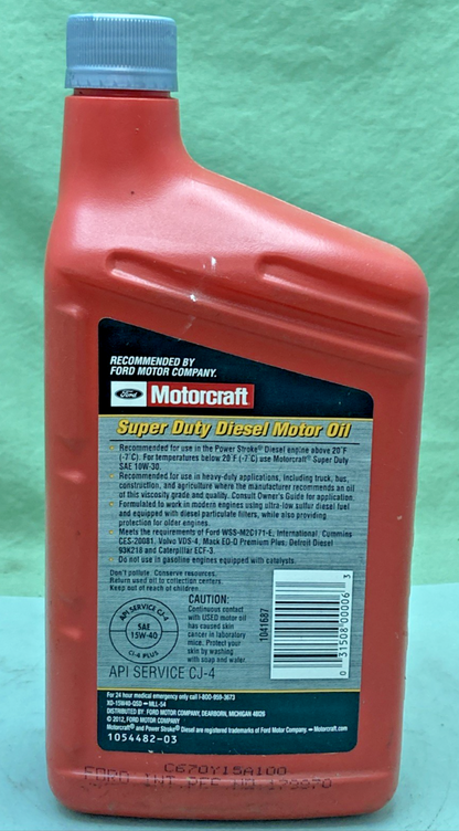 NEW GENUINE FORD 1054481-03 SUPER DUTY SAE 15W-40 DIESEL MOTOR OIL 1 QUART