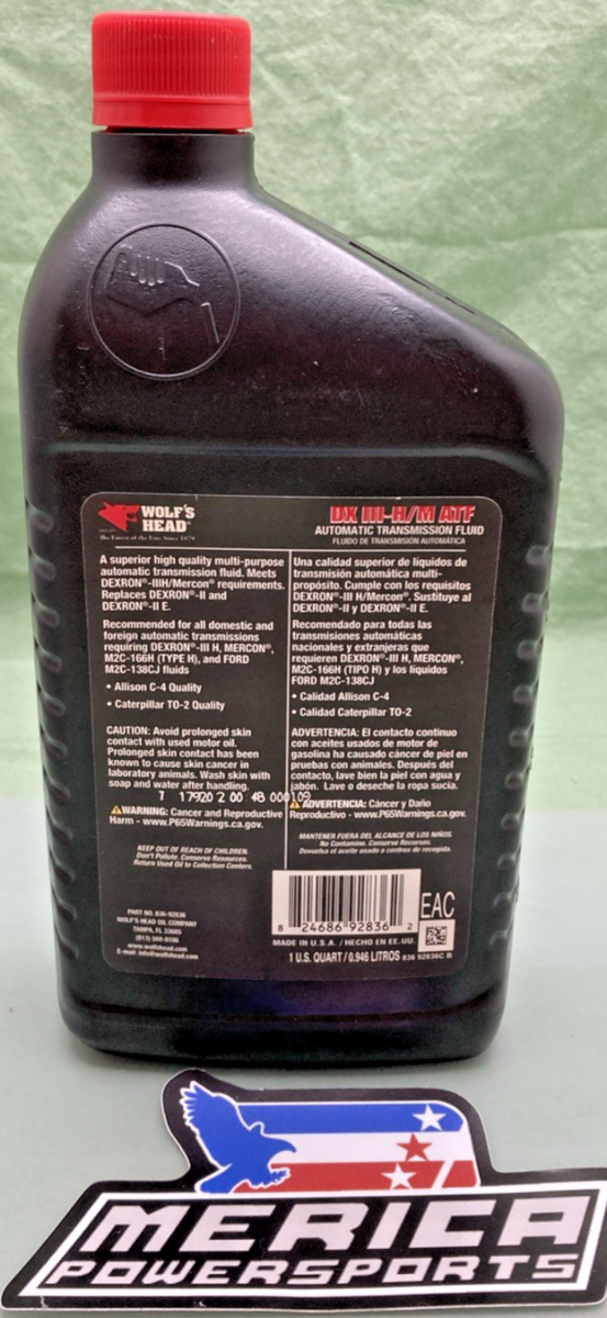 NEW WOLF'S HEAD 92836 DXIII-H/M AUTOMATIC TRANSMISSION FLUID 1QT (0.946LITROS)