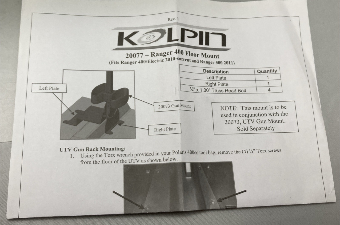 NEW GENUINE KOLPIN 20077 VERTICAL GUN RACK ADAPTOR KIT