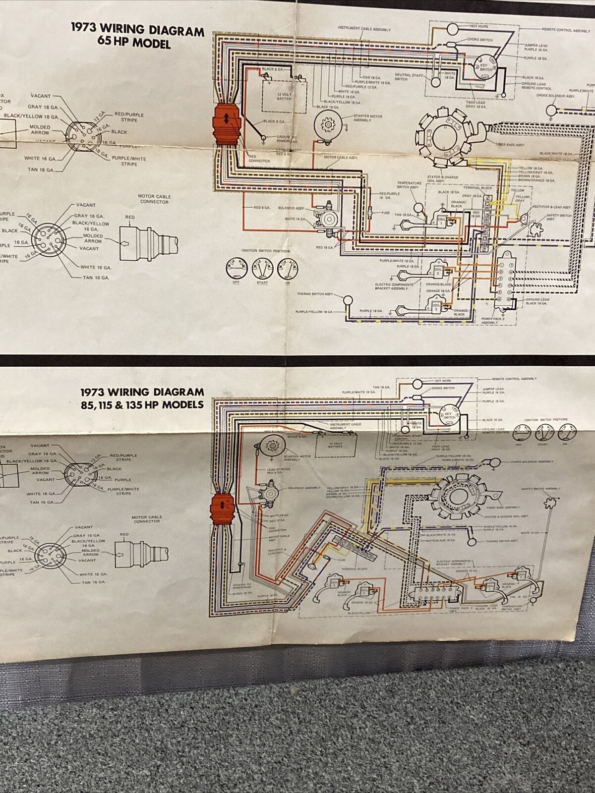 JOHNSON 1973 OUTBOARD WIRING DIAGRAM 50/65/85/115/135 HP MODELS WITH ALTERNATOR