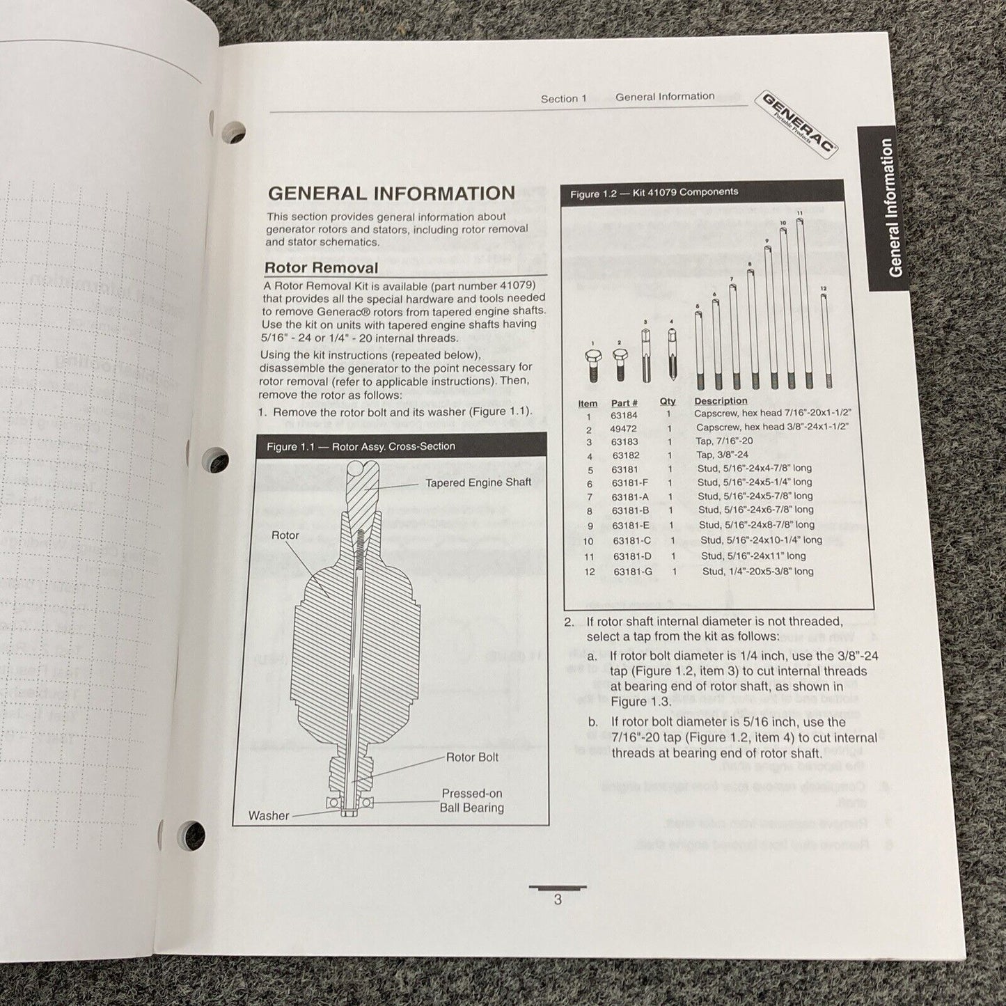 GENERAC PORTABLE GENERATOR 87971 ROTOR/STATOR RESISTANCE TABLES