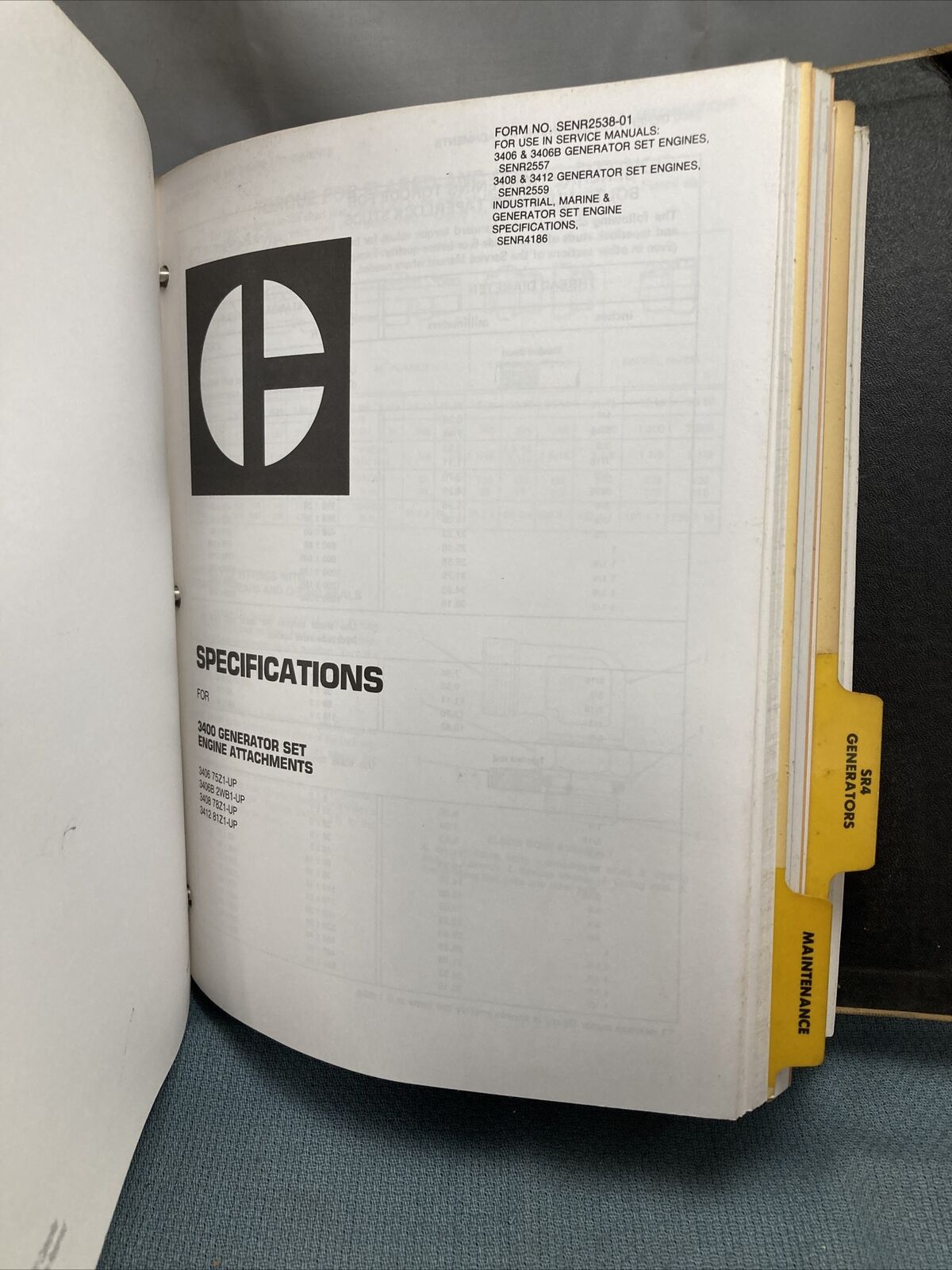 GENUINE CATERPILLAR SENR2557 SERVICE MANUAL 3406 & 3406B GENERATOR SET ENGINES