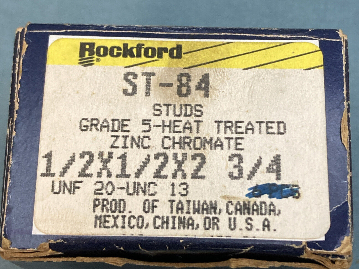 QTY 2 NEW ROCKFORD ST-84 STUD GRADE 5-HEAT TREATED ZINC 1/2 X 1/2 X 2-3/4