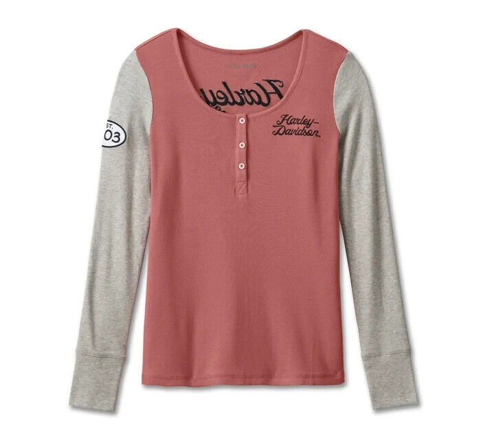 NEW GENUINE HARLEY DAVIDSON 96681-23VW XLARGE HENLEY KNIT PINK COLORBLOCK