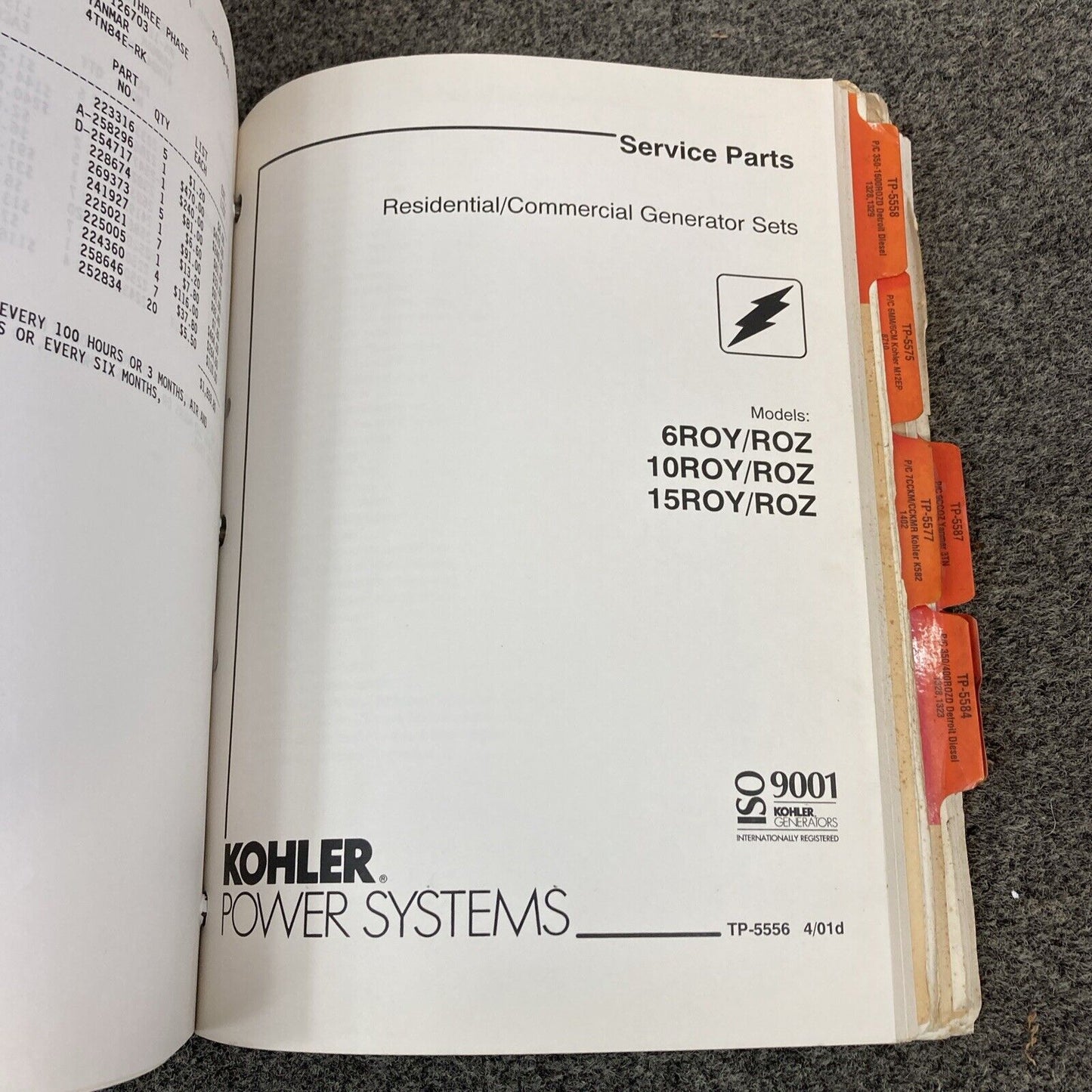 GENUINE KOHLER SERVICE PARTS/PARTS CATALOGS