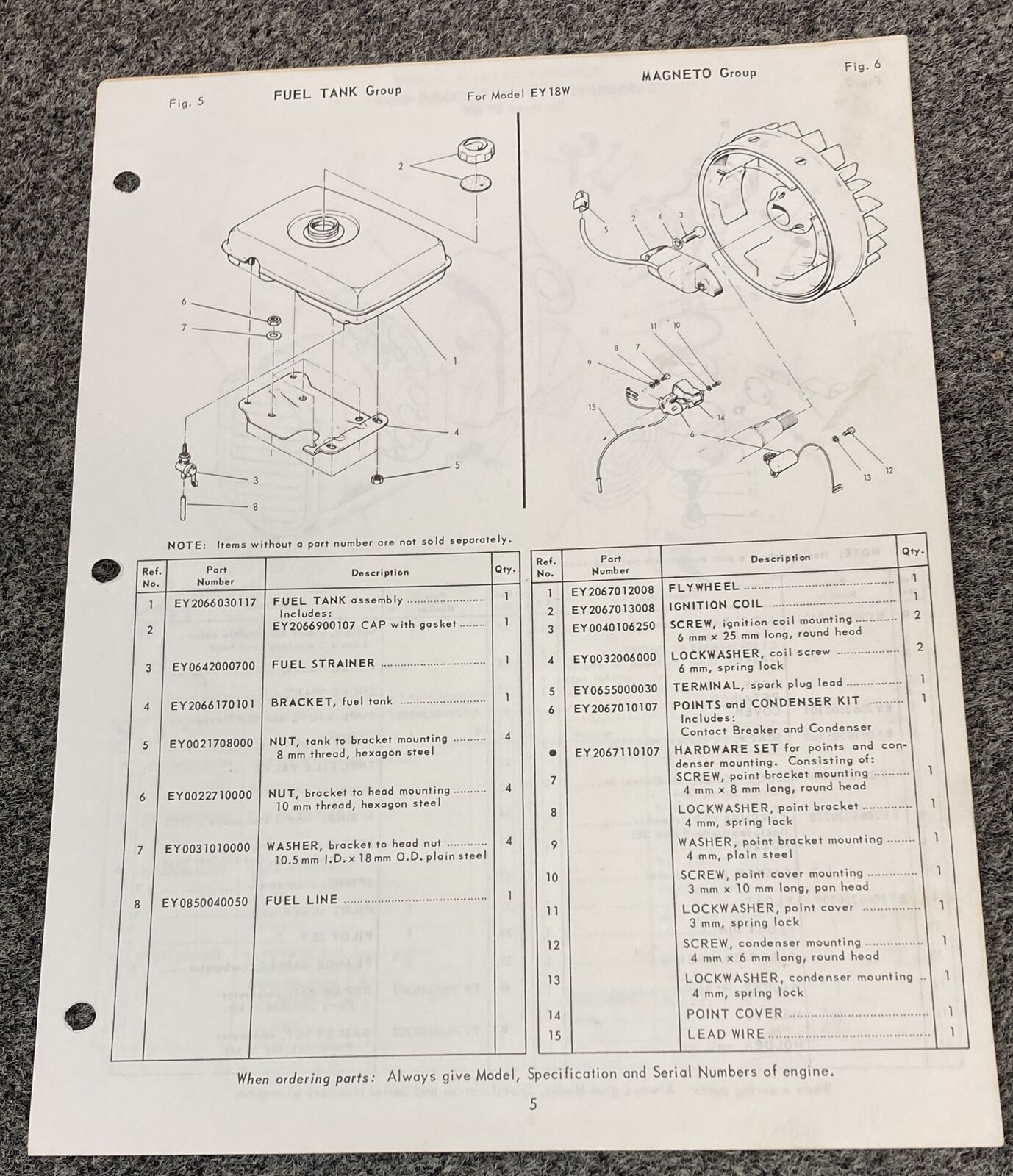 TELEDYNE WISCONSIN ROBIN EY18W LOOSE-LEAF SERVICE PARTS MANUAL