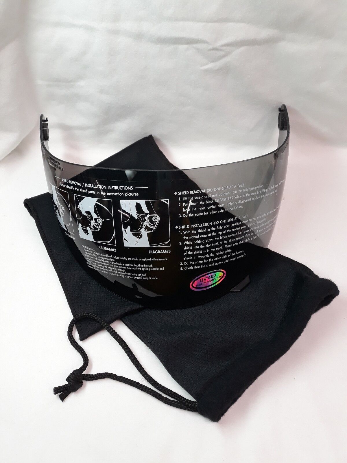 NEW GMAX Motorcycle Helmet UV 400 Protection Face Shield Smoke W/ Fleece Cover