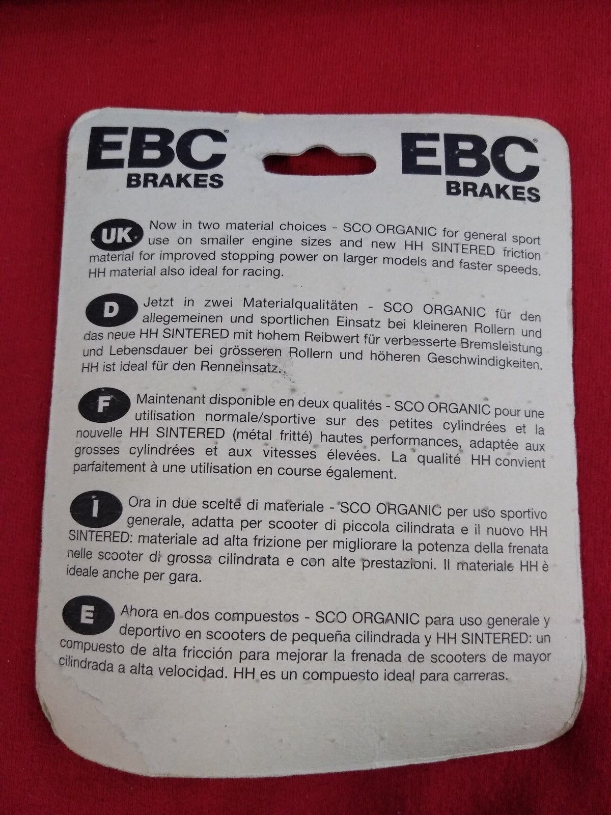 NEW EBC Organic SCO Series Scooter Brake Pads 1722-0155