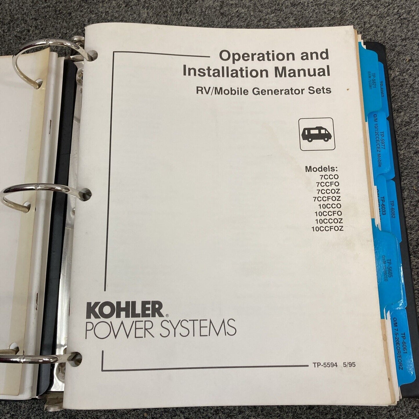 GENUINE KOHLER RV/MOBILE GENERATOR SETS INSTALLATION/OPERATION MANUALS