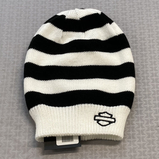 NEW GENUINE HARLEY DAVIDSON 97717-23VW WOMEN'S KNIT HAT BLACK & WHITE STRIPES WC