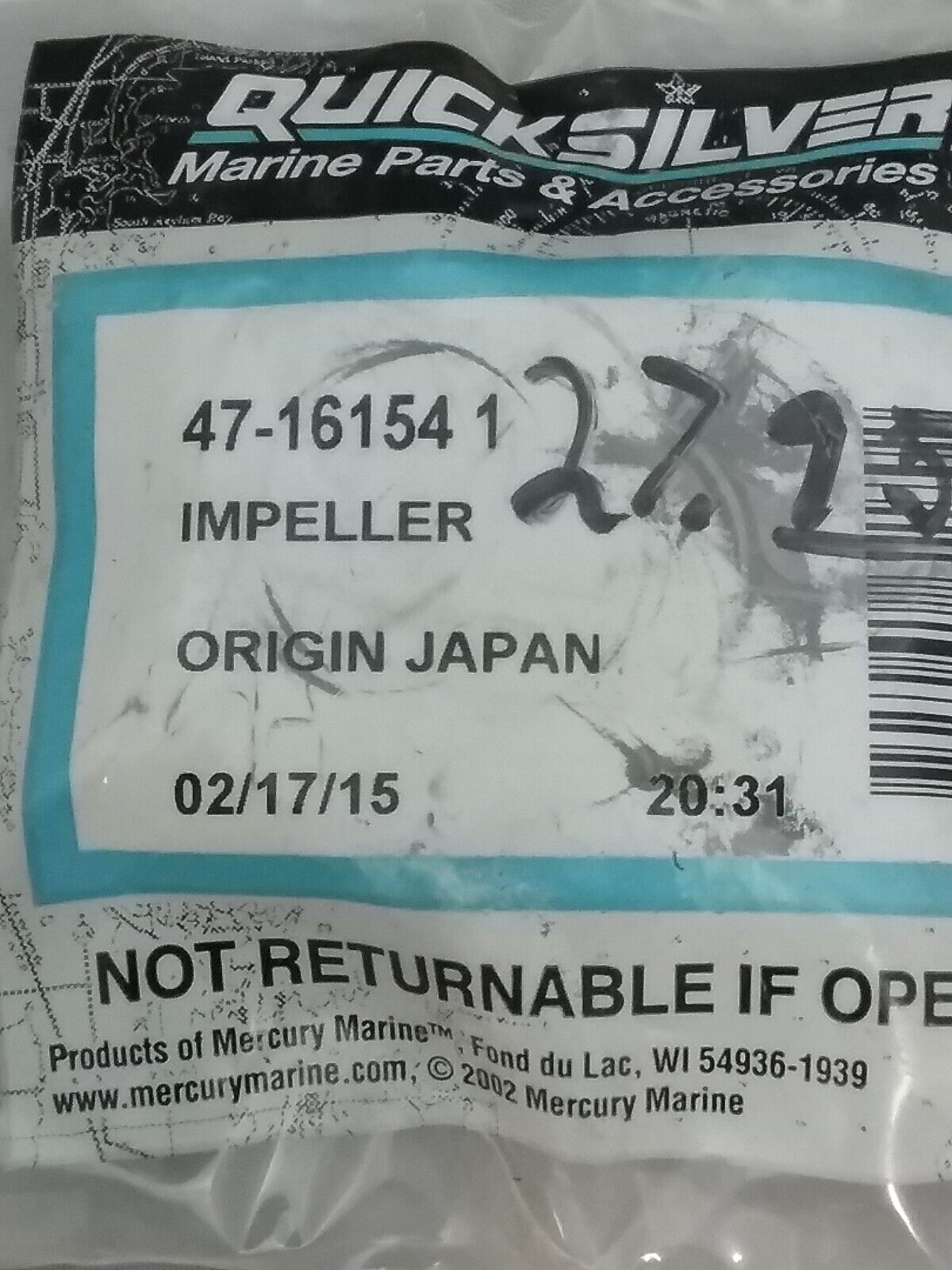 NEW GENUINE QUICKSILVER 47-161541 IMPELLER Mercury Outboard 25HP 30HP