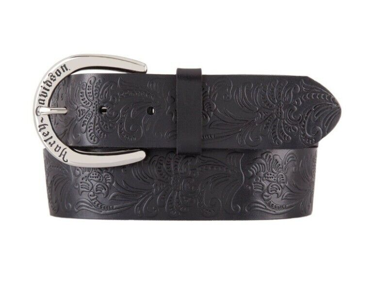 NEW HARLEY DAVIDSON HDWBT11526 WOMEN'S DIXIE EMBOSSED BLACK LEATHER BELT M
