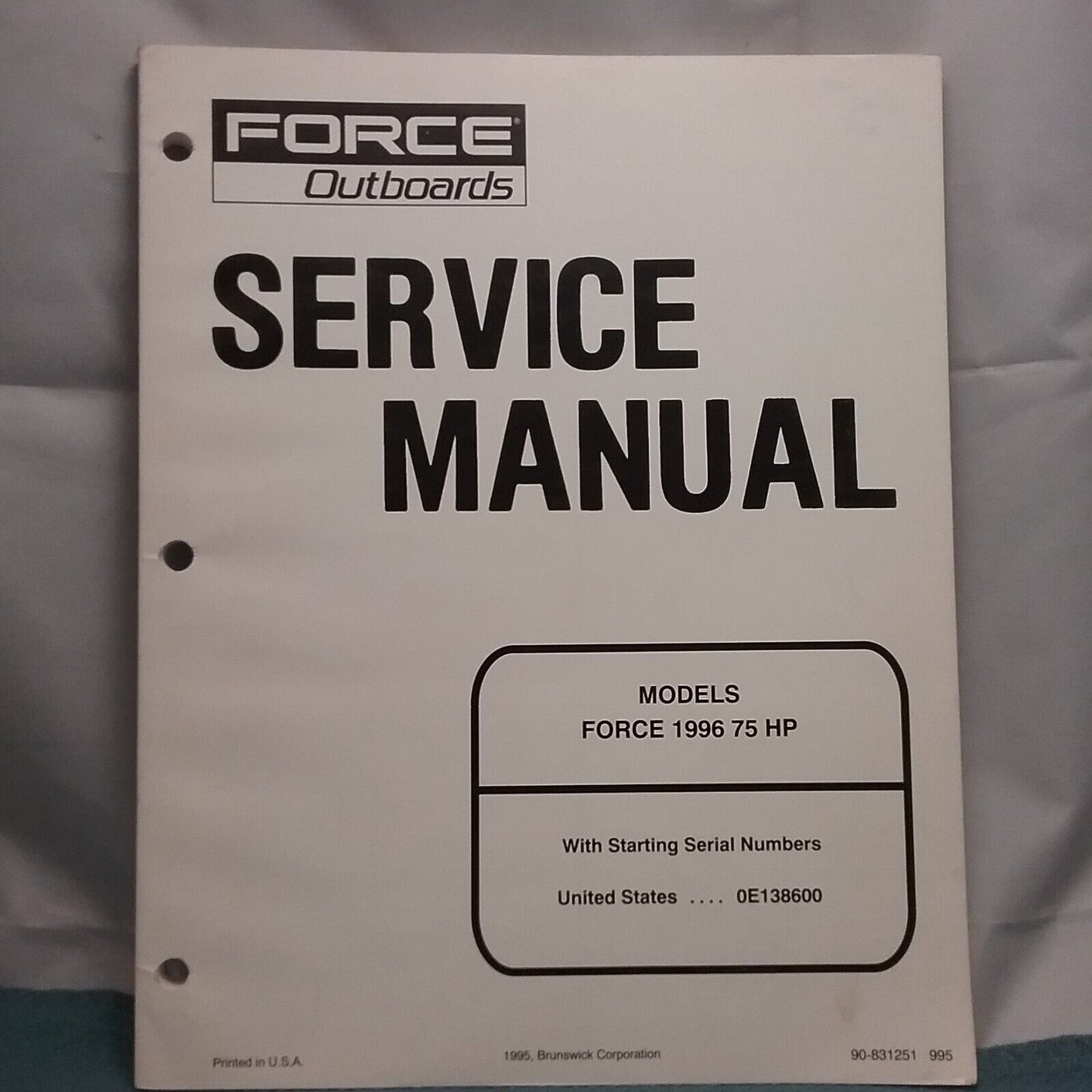 FORCE OUTBOARDS 90-831251 SERVICE MANUAL 75 H.P. FORCE 1996 MODELS