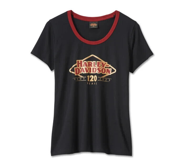 NEW GENUINE HARLEY DAVIDSON 96694-23VW Women's 120th Black Knit Tee S