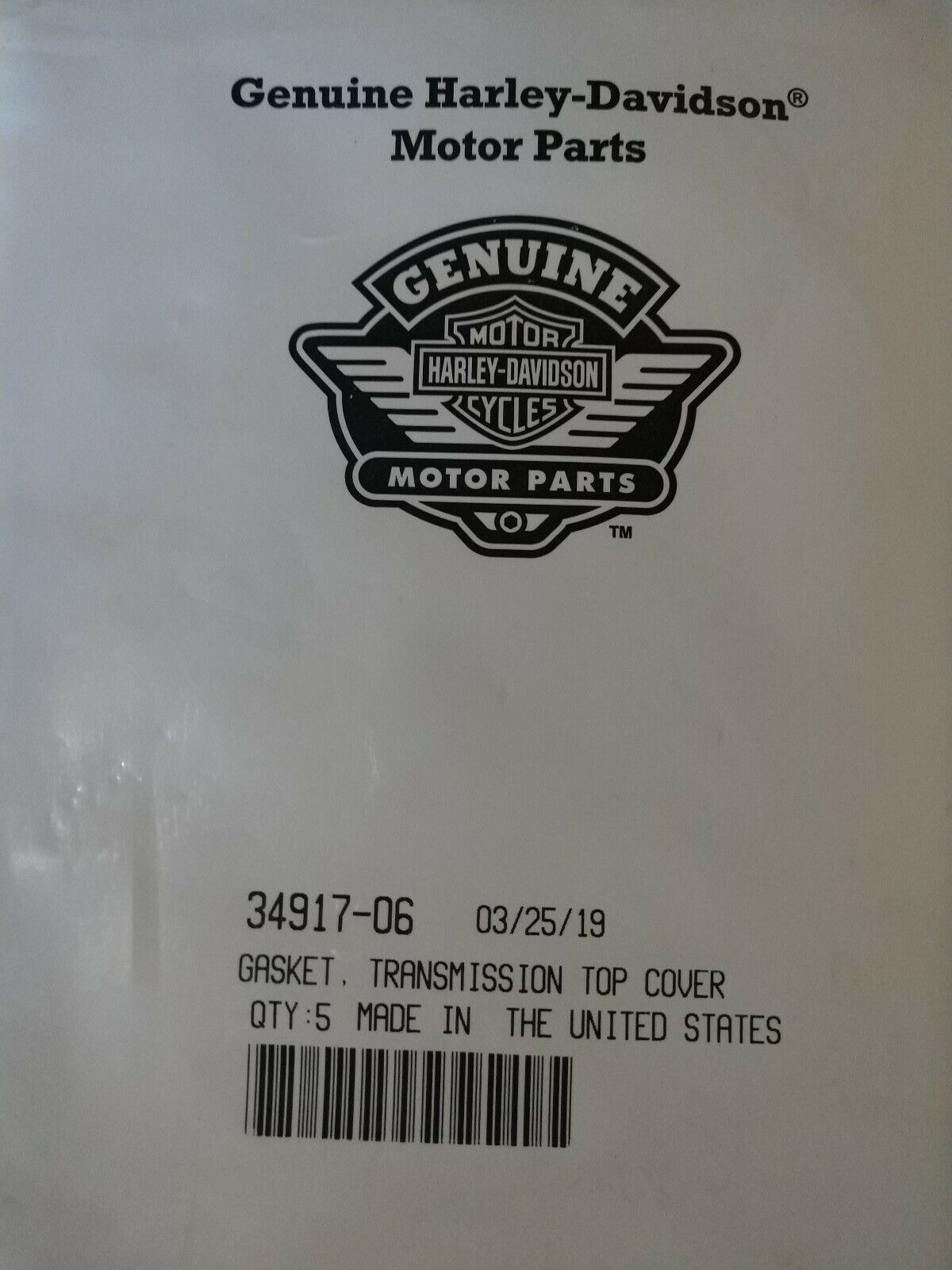 Genuine NEW Harley Davidson Gasket, Transmission Top Cover 34917-06