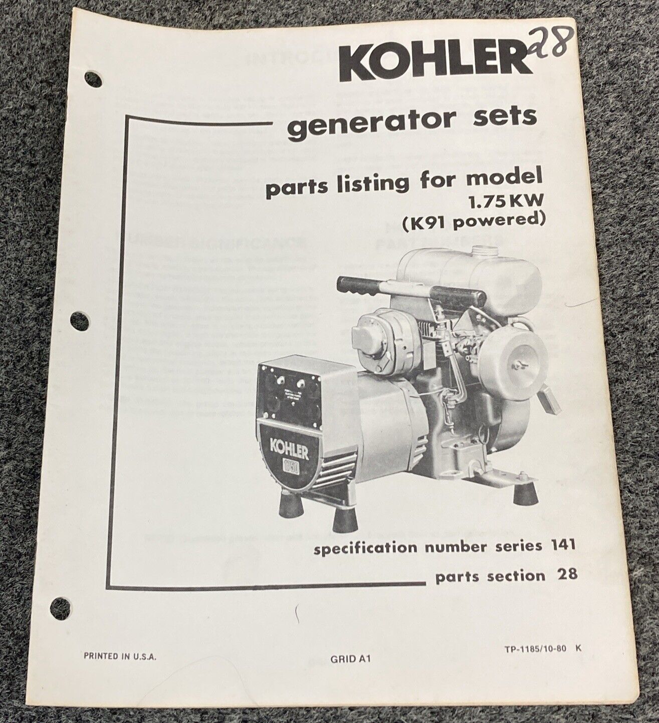 QTY 3 GENUINE KOHLER GENERATOR SETS PARTS LISTING MODELS 1.75KW 3.5KW 15,20kW